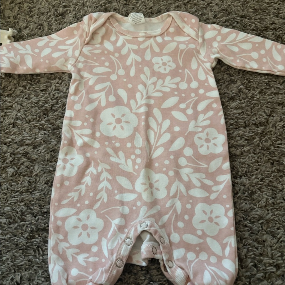 Floral Pink Baby Footie